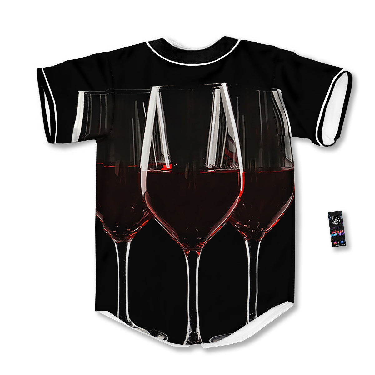 Wine Glasses Print Baseball Jersey-grizzshop