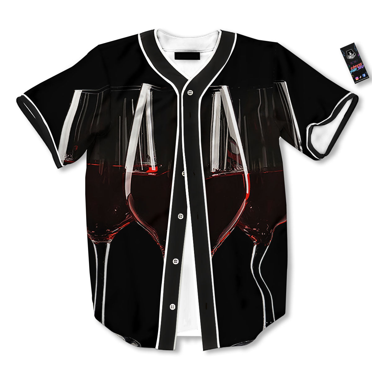 Wine Glasses Print Baseball Jersey-grizzshop