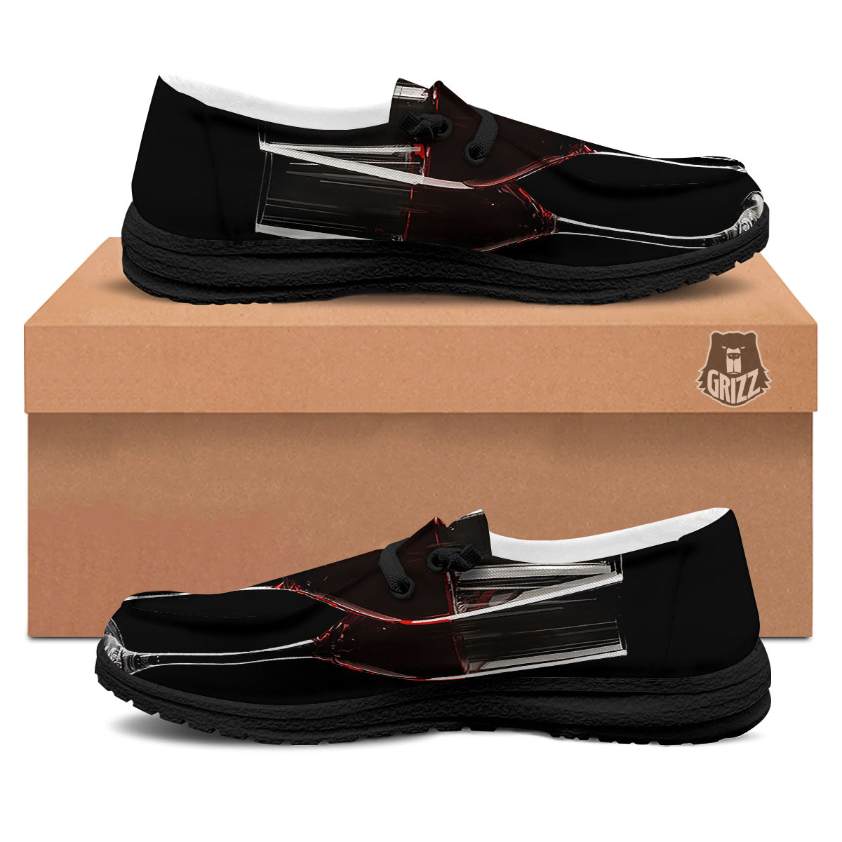 Wine Glasses Print Black Loafers-grizzshop