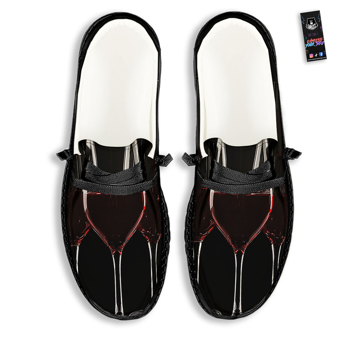 Wine Glasses Print Black Loafers-grizzshop