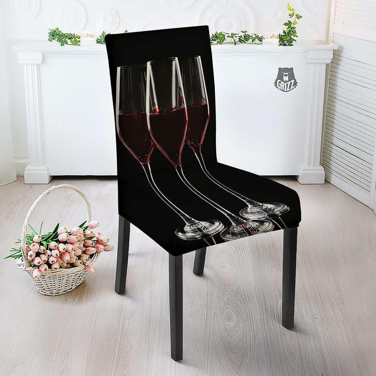 Wine Glasses Print Dining Chair Slipcover-grizzshop