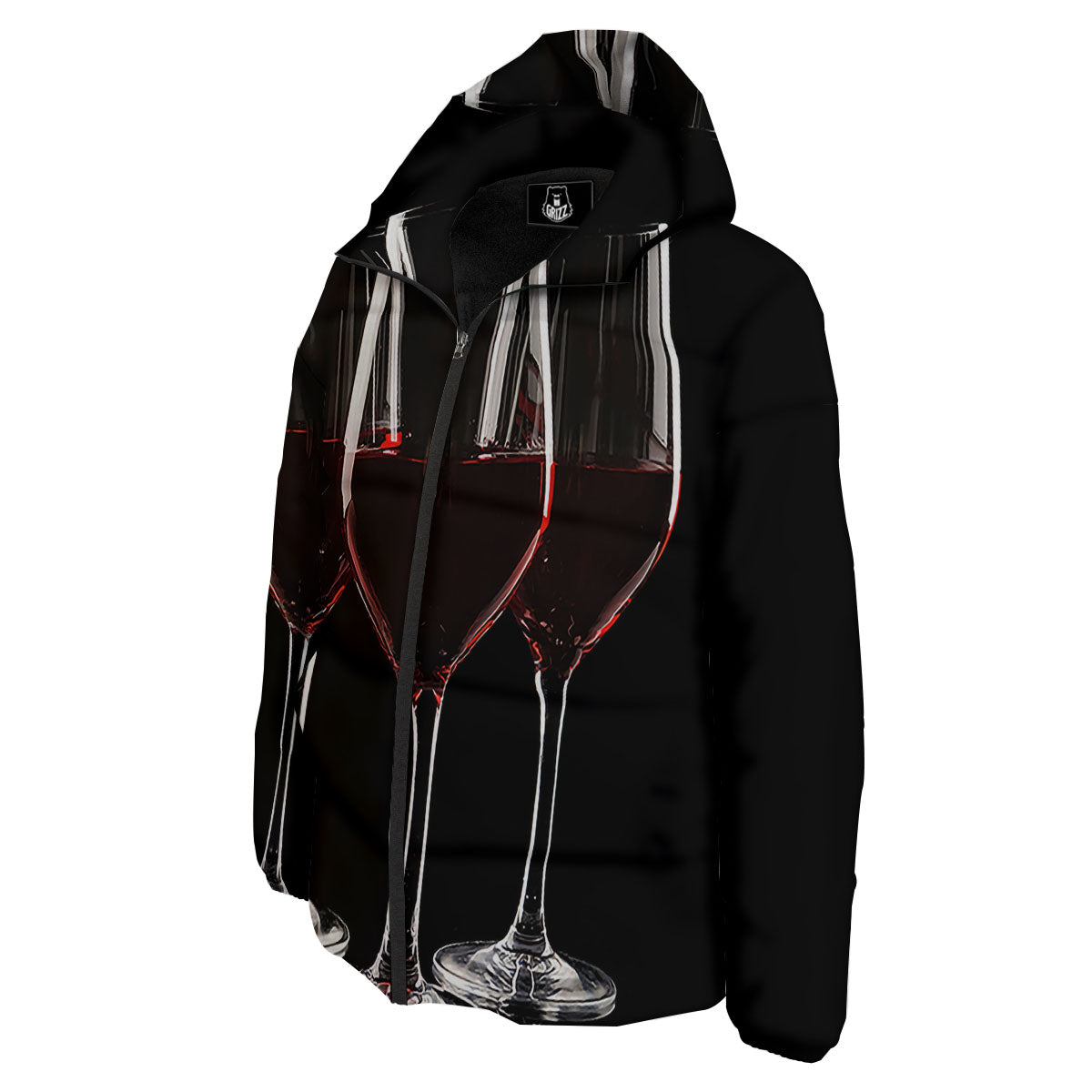 Wine Glasses Print Down Jacket-grizzshop