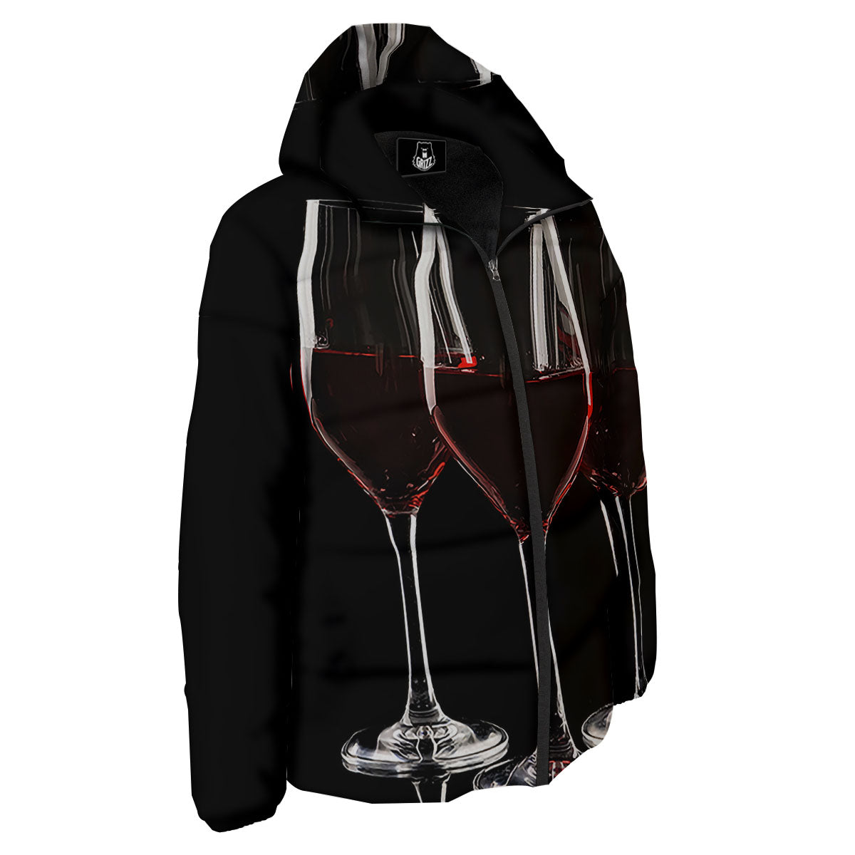 Wine Glasses Print Down Jacket-grizzshop