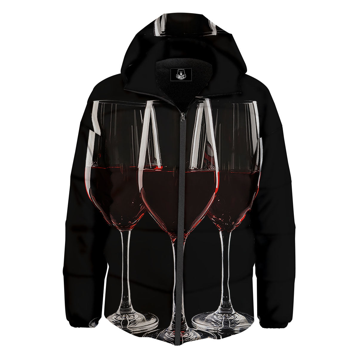 Wine Glasses Print Down Jacket-grizzshop