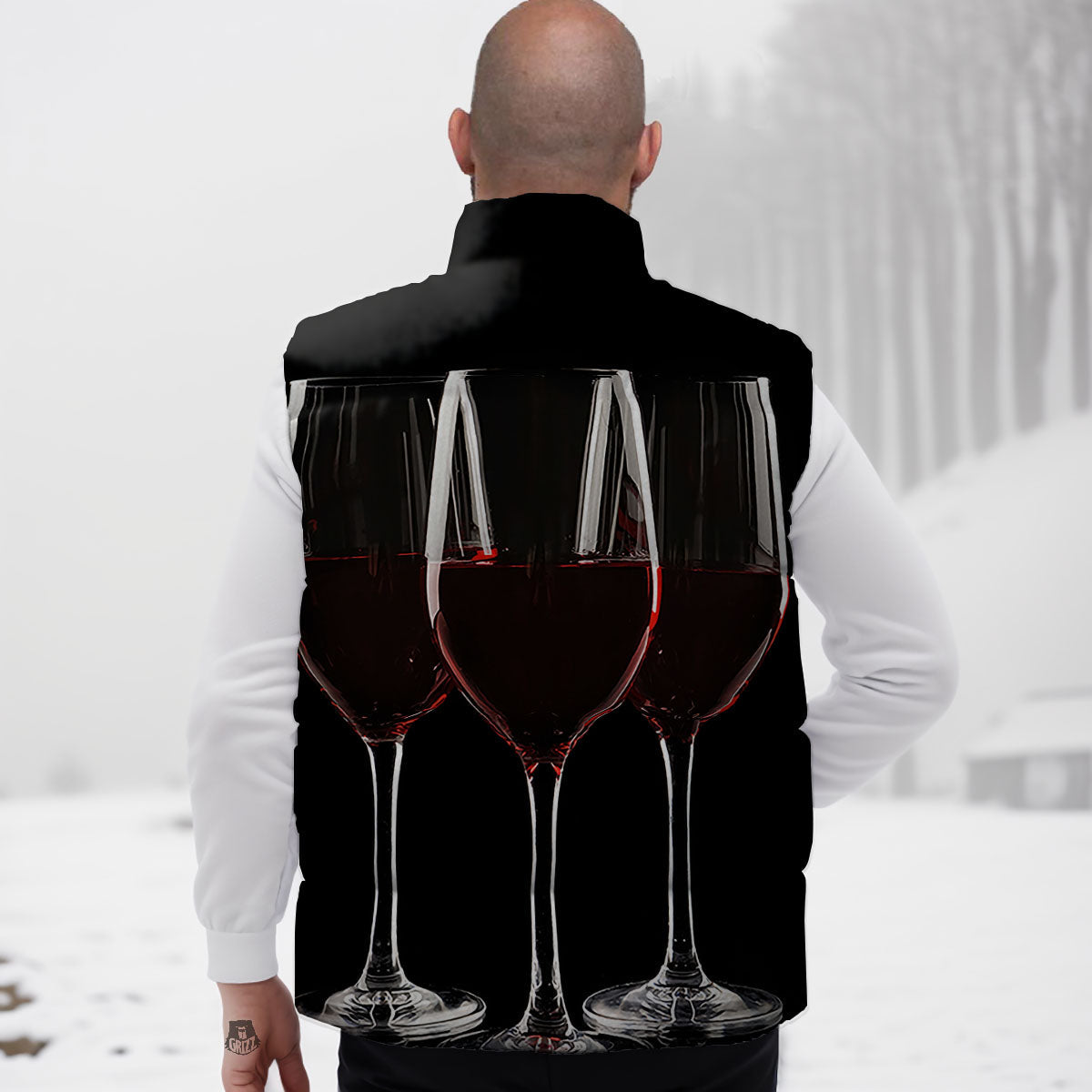 Wine Glasses Print Down Vest-grizzshop