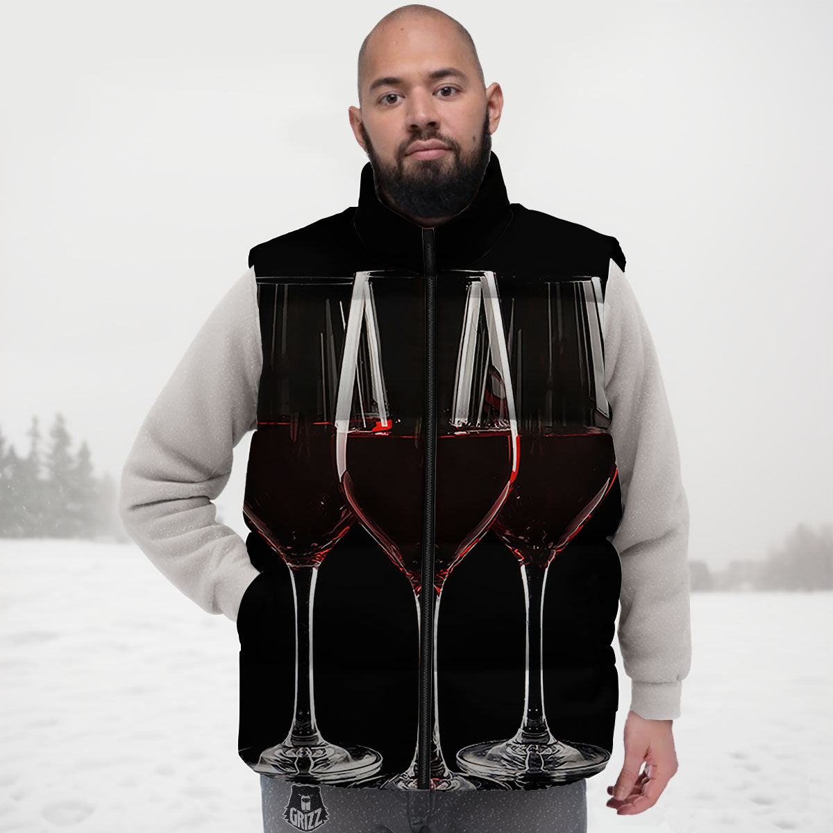 Wine Glasses Print Down Vest-grizzshop