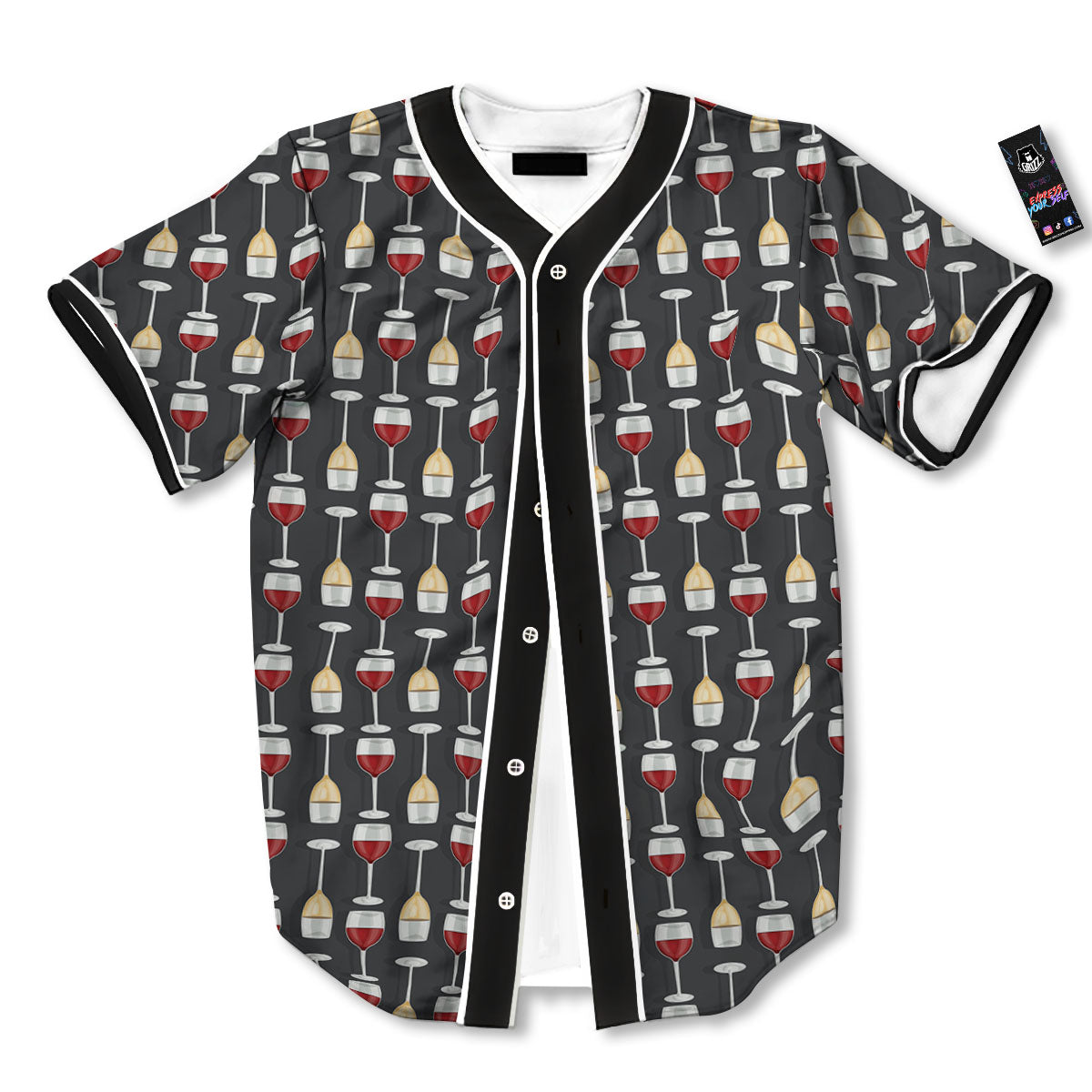 Wine Glasses Print Pattern Baseball Jersey-grizzshop