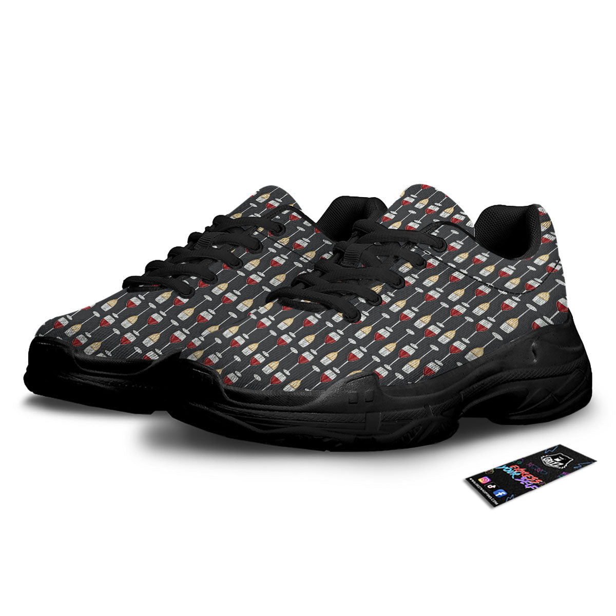 Wine Glasses Print Pattern Black Chunky Shoes-grizzshop