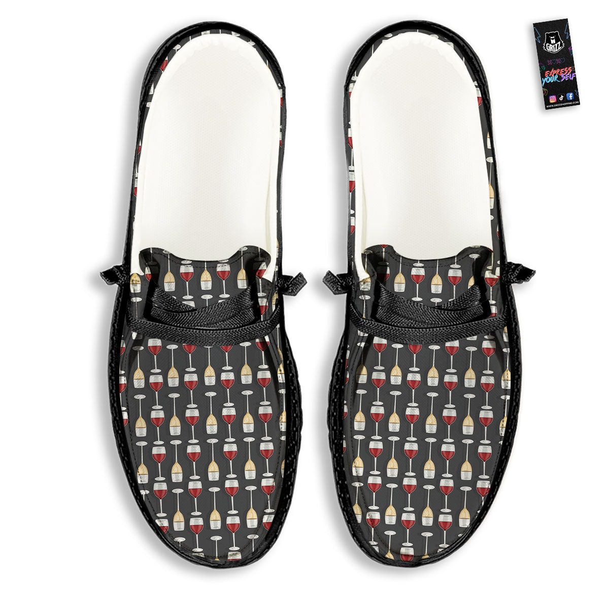 Wine Glasses Print Pattern Black Loafers-grizzshop