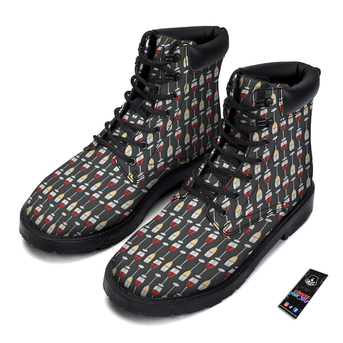 Wine Glasses Print Pattern Boots-grizzshop