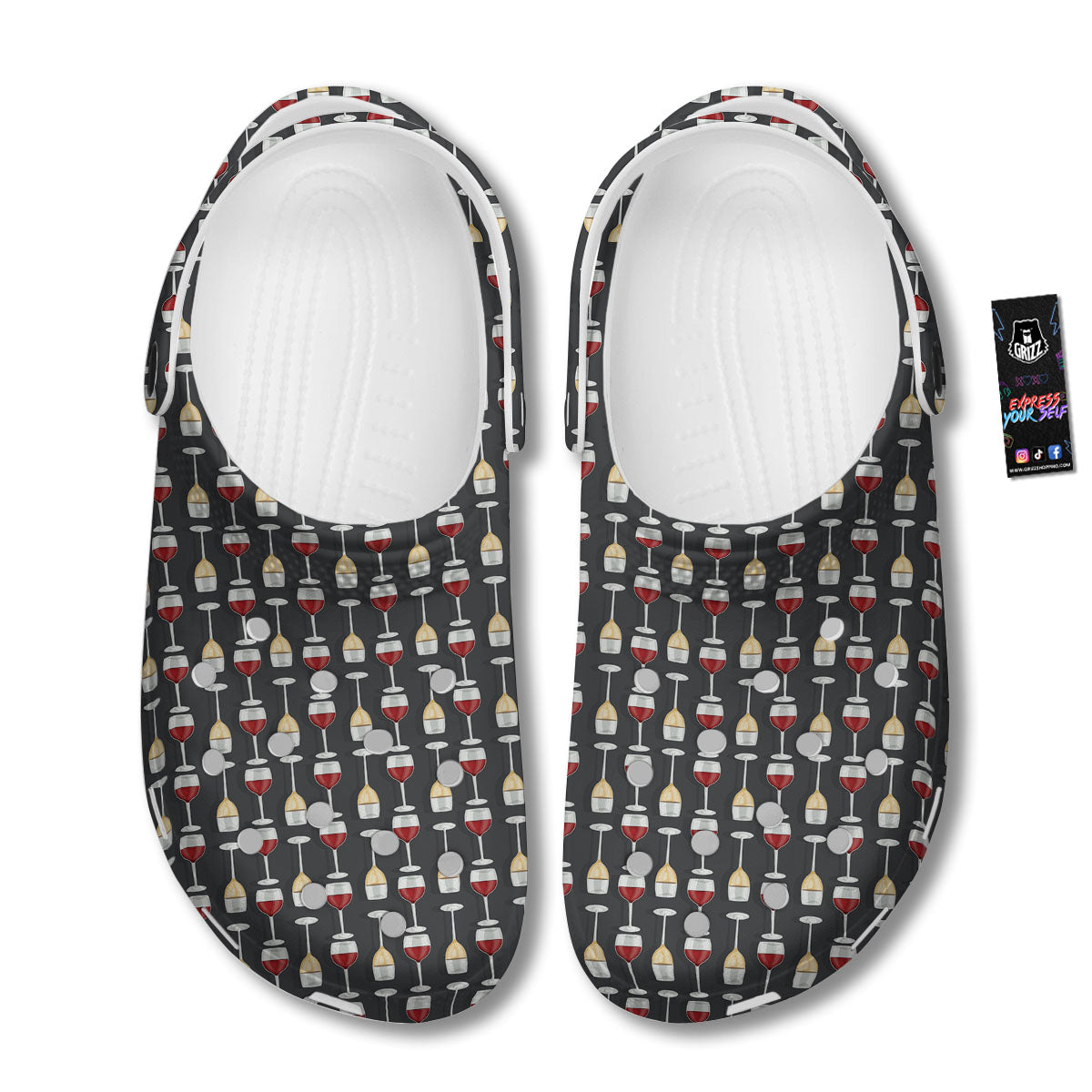 Wine Glasses Print Pattern Clog-grizzshop