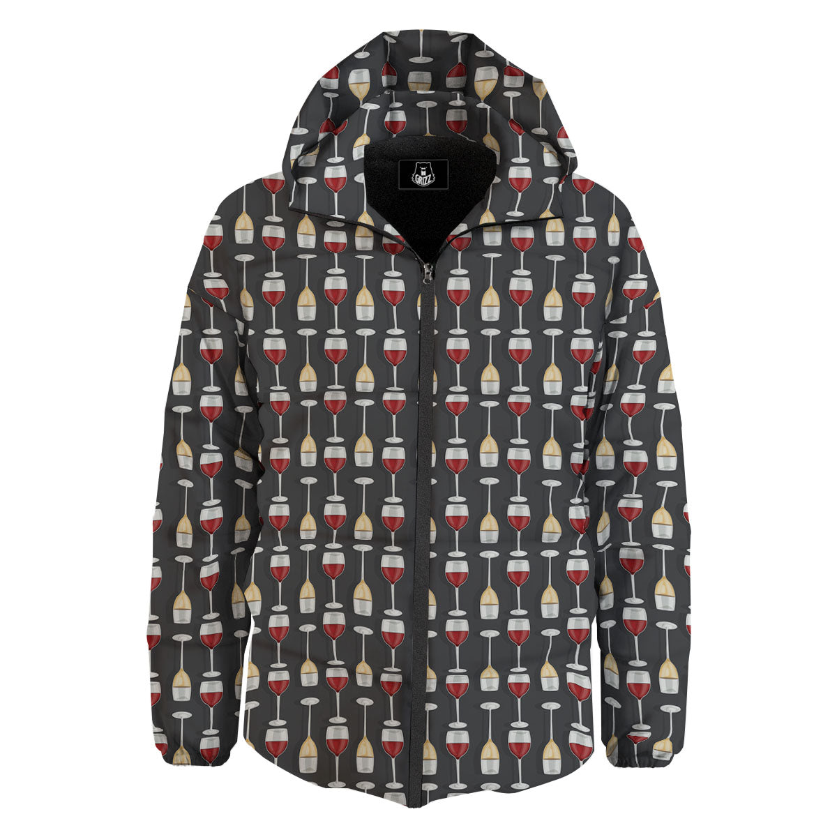 Wine Glasses Print Pattern Down Jacket-grizzshop