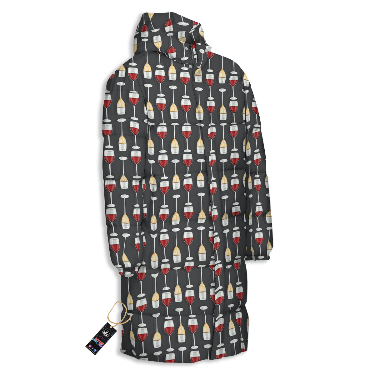 Wine Glasses Print Pattern Long Down Jacket-grizzshop