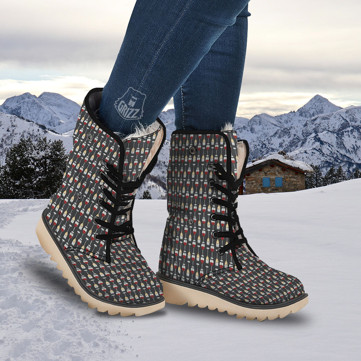 Wine Glasses Print Pattern Snow Boots-grizzshop
