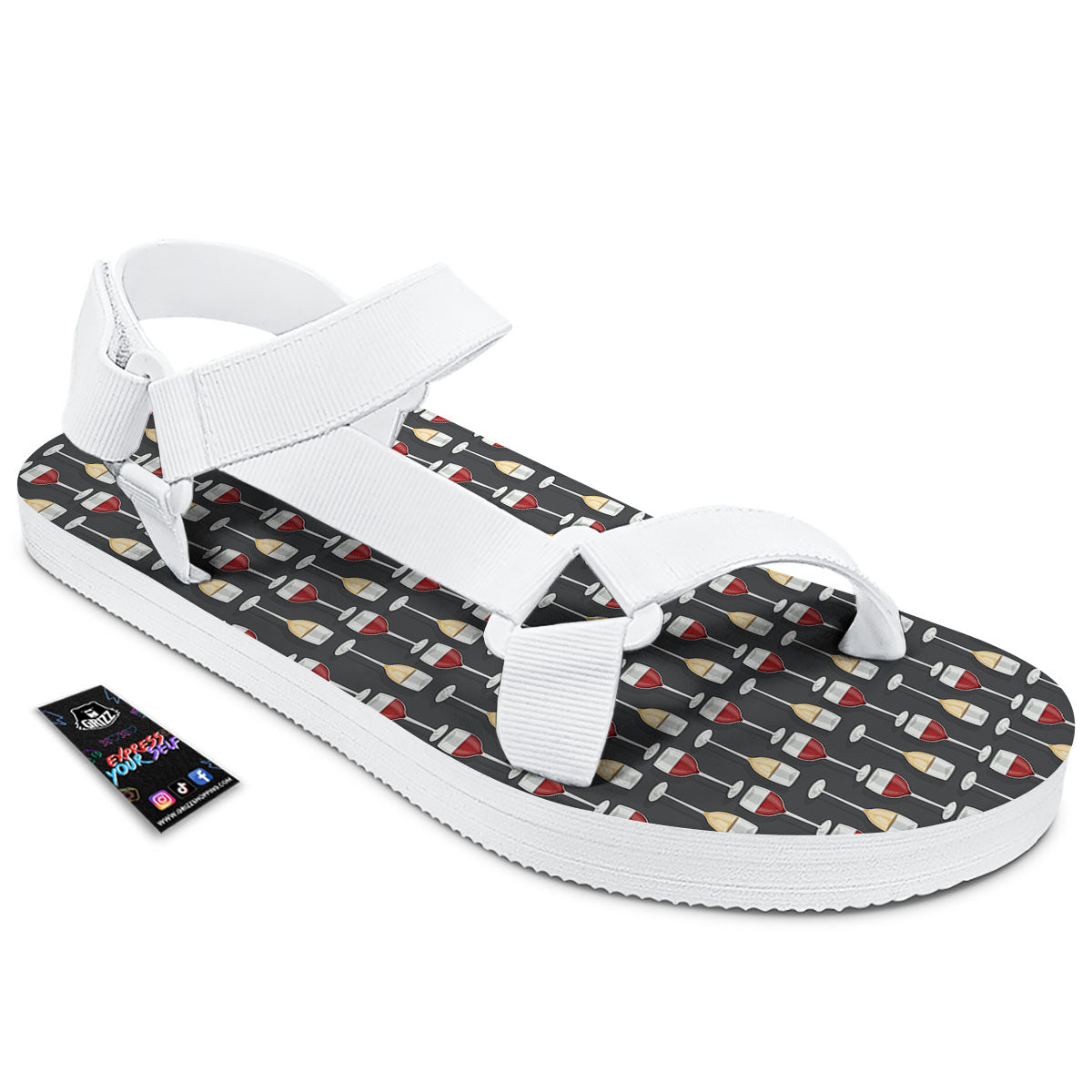 Wine Glasses Print Pattern White Open Toe Sandals-grizzshop
