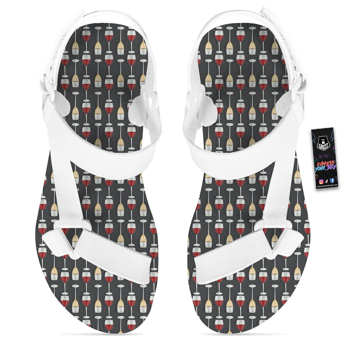 Wine Glasses Print Pattern White Open Toe Sandals-grizzshop