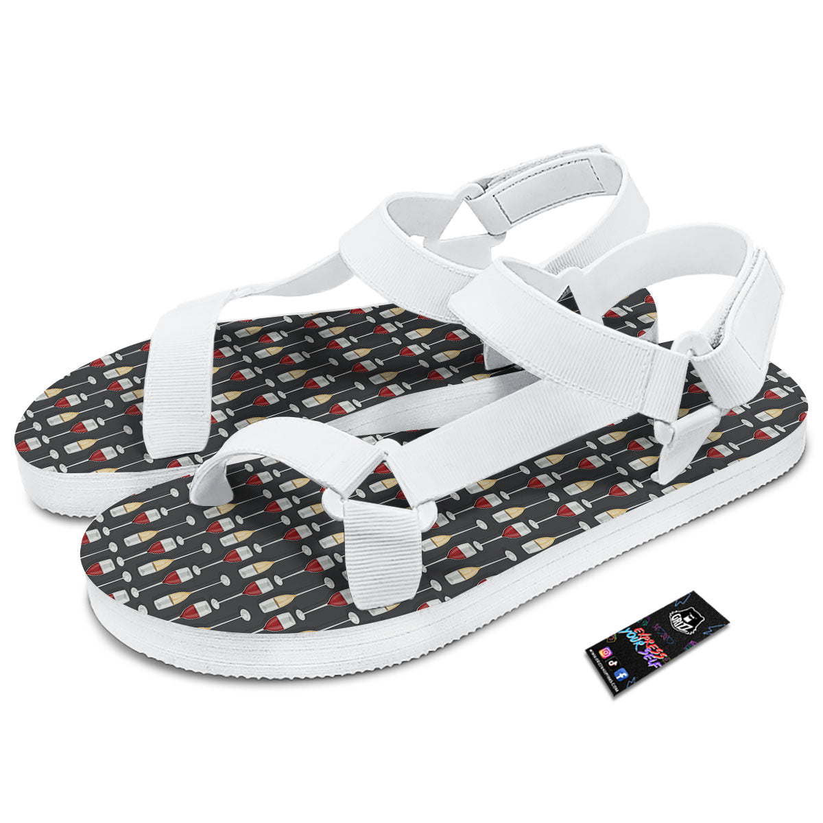 Wine Glasses Print Pattern White Open Toe Sandals-grizzshop