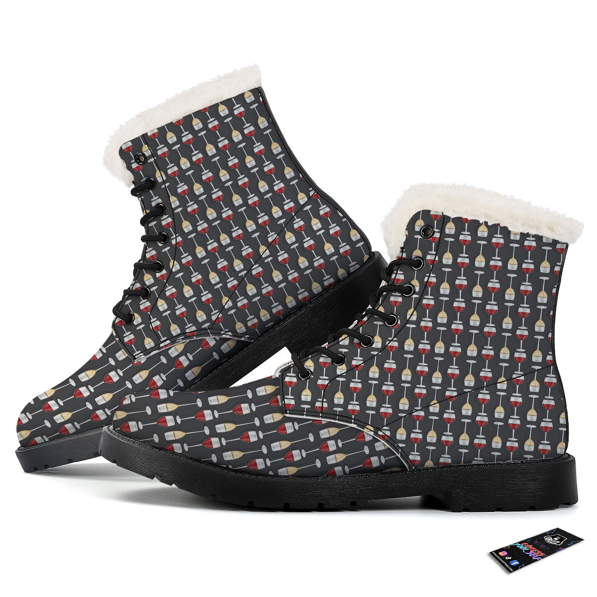 Wine Glasses Print Pattern Winter Boots-grizzshop