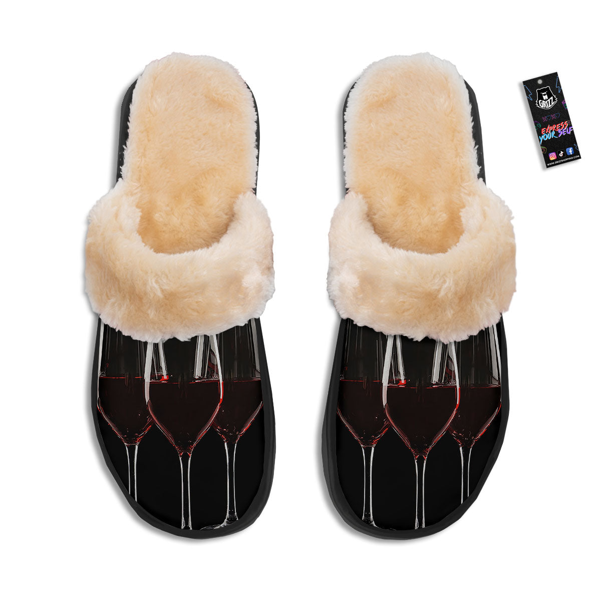 Wine Glasses Print Slippers-grizzshop