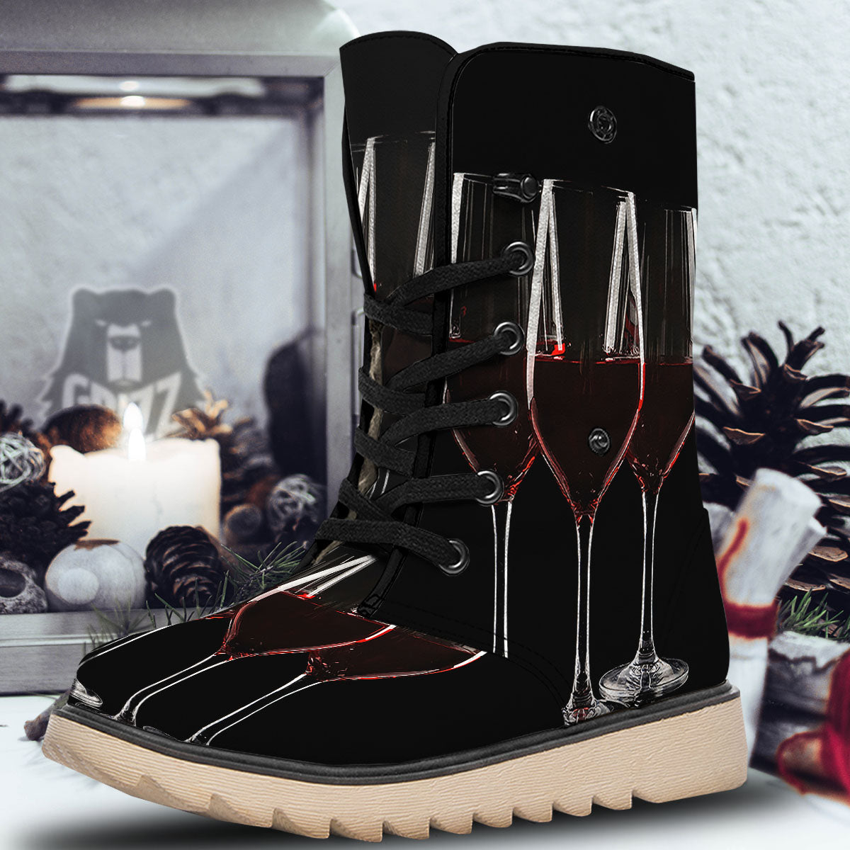 Wine Glasses Print Snow Boots-grizzshop