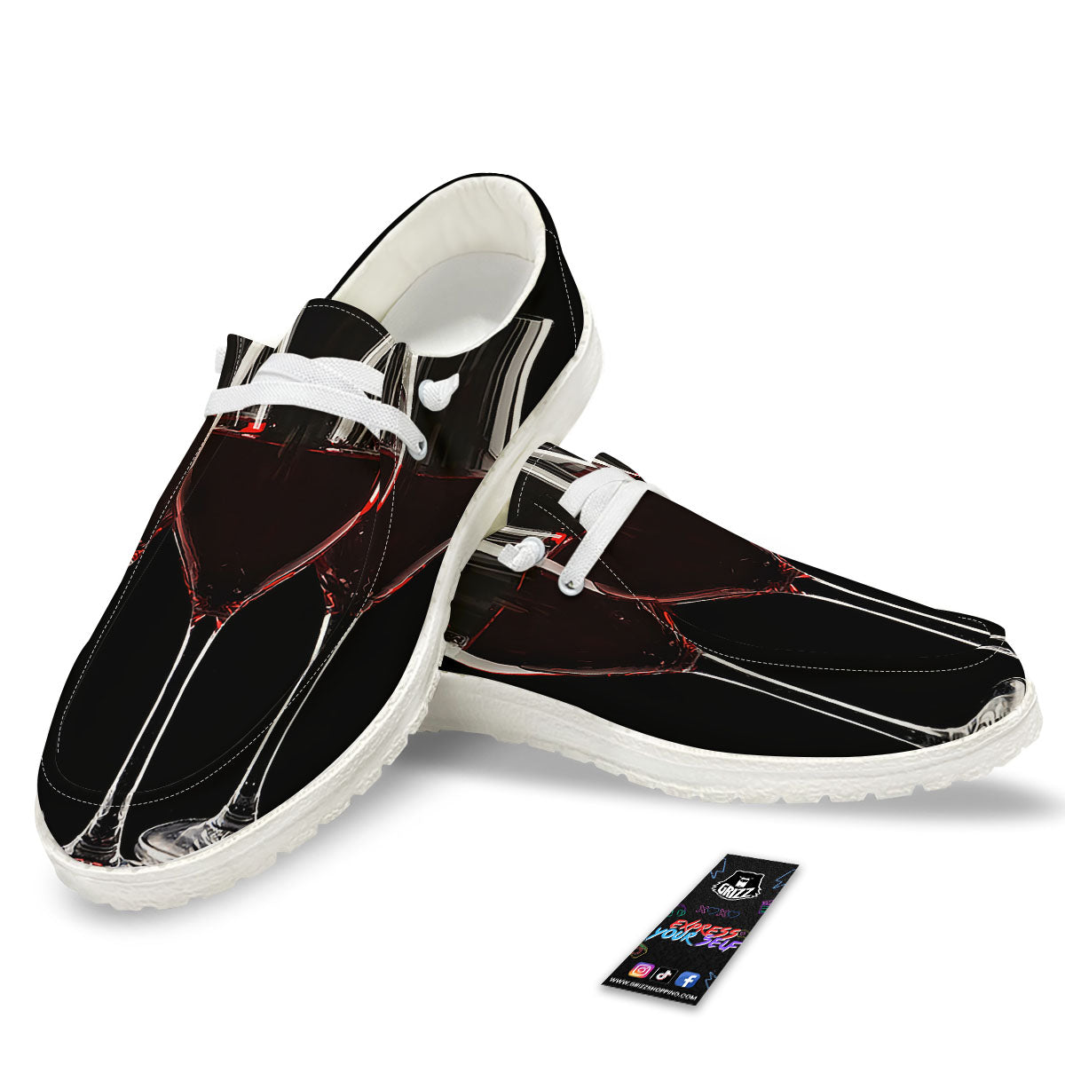 Wine Glasses Print White Loafers-grizzshop