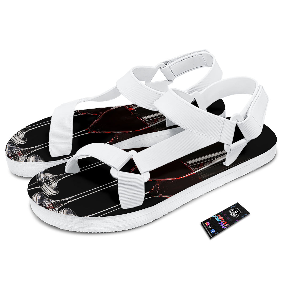 Wine Glasses Print White Open Toe Sandals-grizzshop