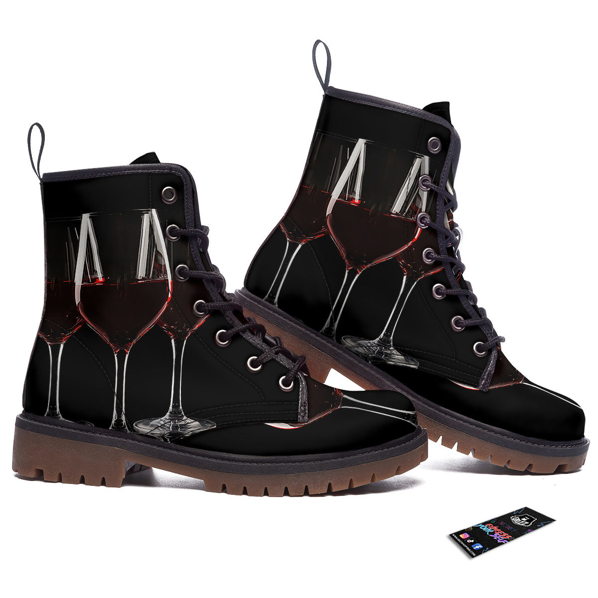Wine Glasses Print Work Boots-grizzshop
