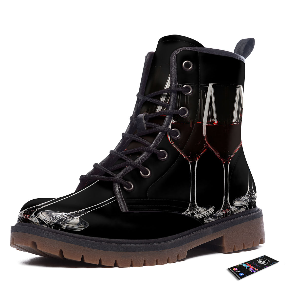 Wine Glasses Print Work Boots-grizzshop