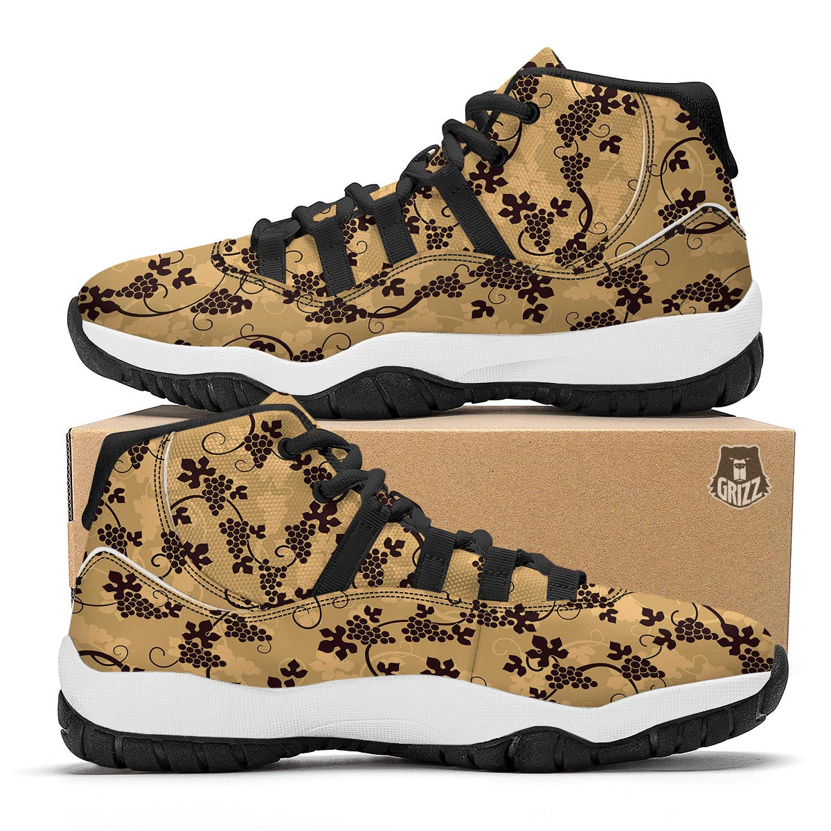 Wine Grape Pattern Print Black Bball Shoes-grizzshop