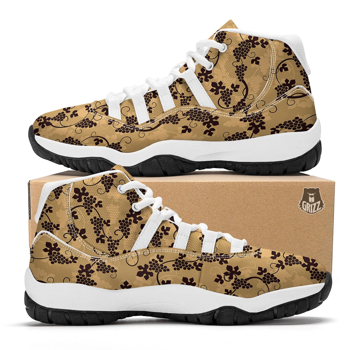 Wine Grape Pattern Print White Bball Shoes-grizzshop