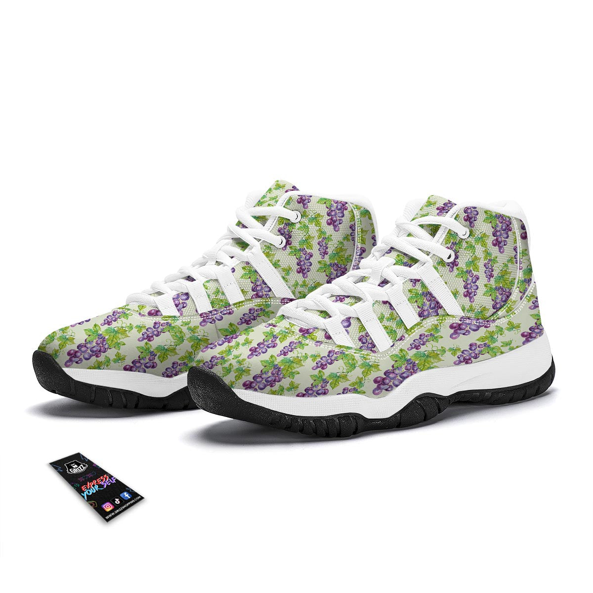 Wine Grape Print Pattern White Bball Shoes-grizzshop