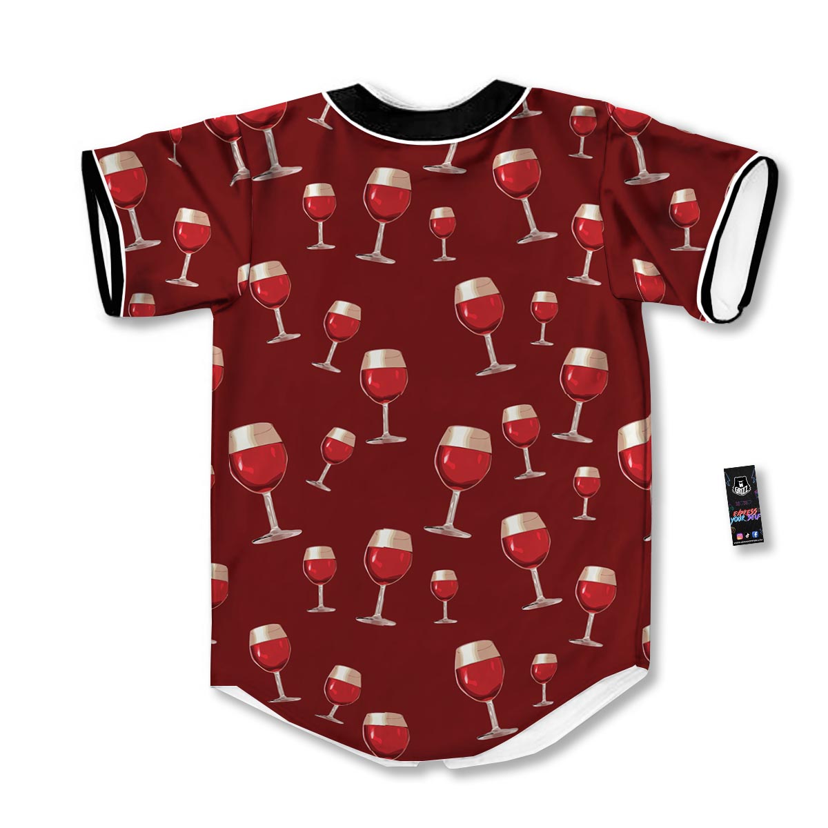 Wine Red Print Pattern Baseball Jersey-grizzshop