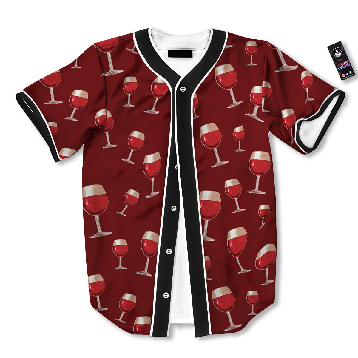 Wine Red Print Pattern Baseball Jersey-grizzshop