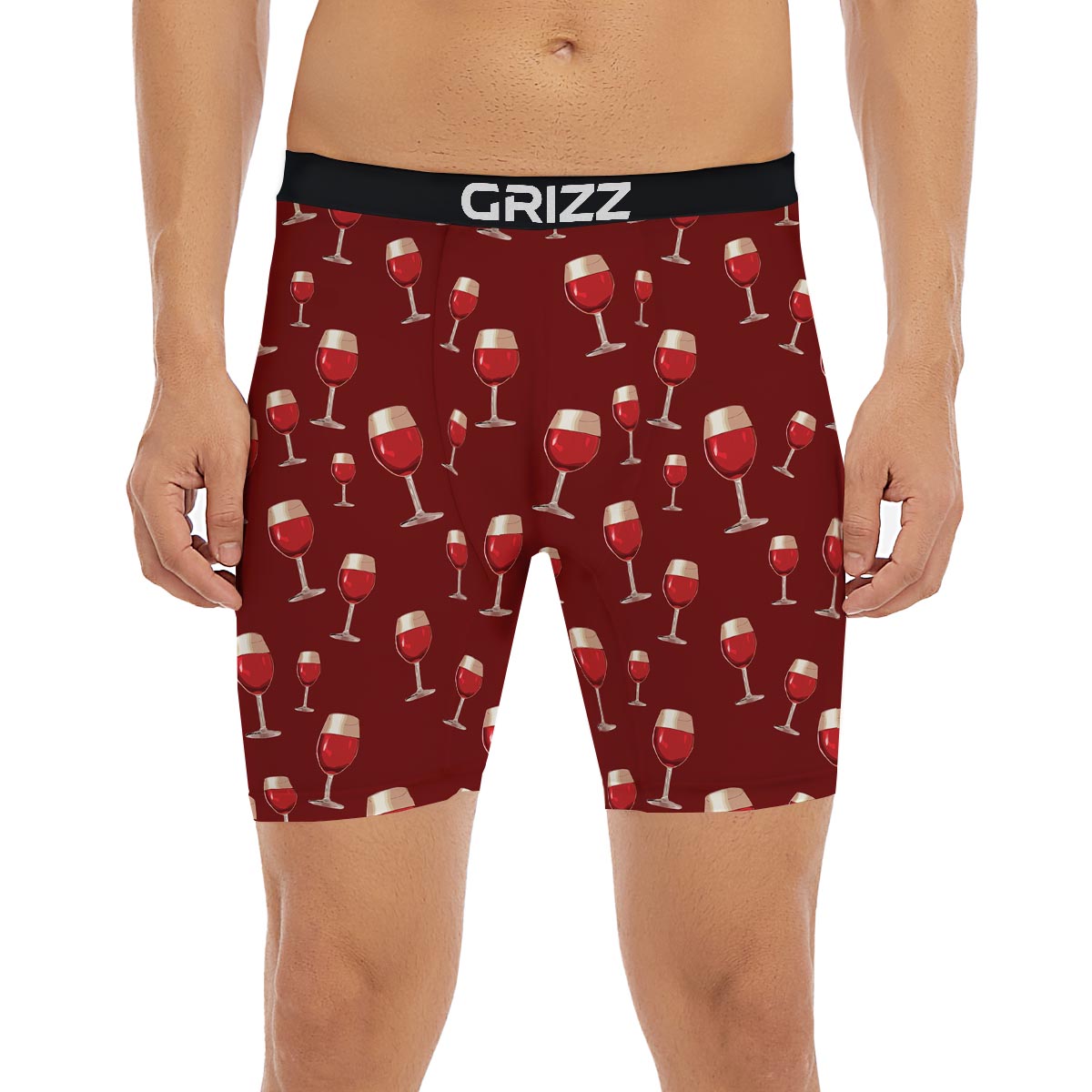 Wine Red Print Pattern Boxer Briefs-grizzshop