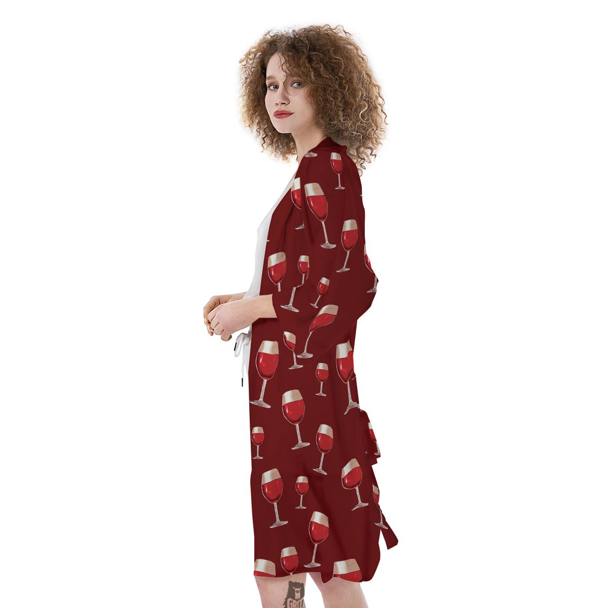 Wine Red Print Pattern Kimono-grizzshop