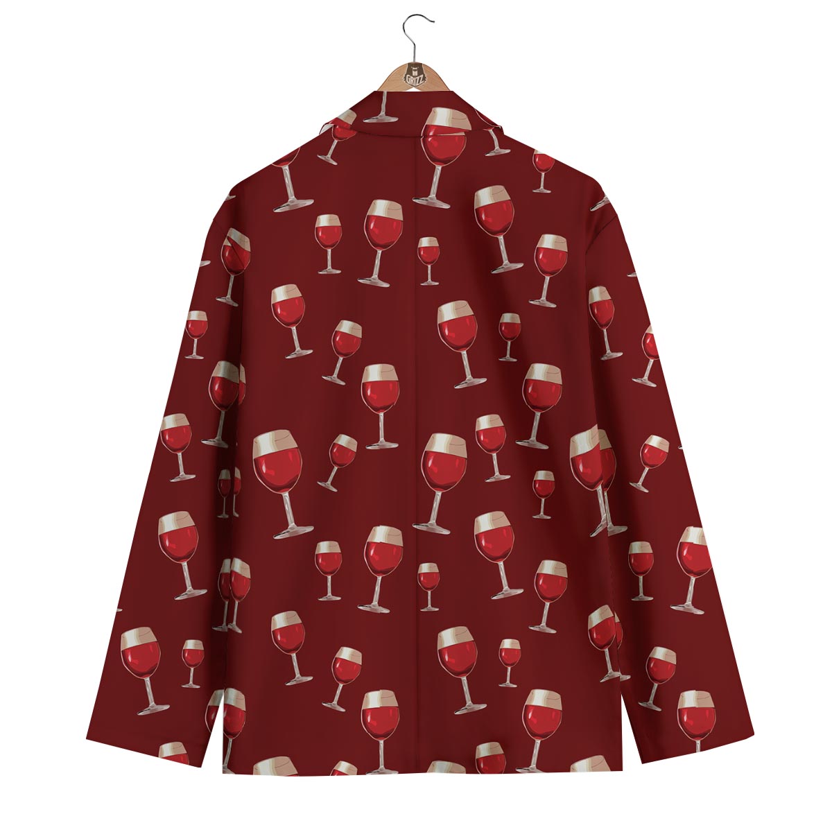 Wine Red Print Pattern Men's Blazer-grizzshop