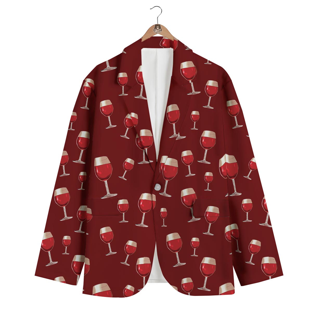 Wine Red Print Pattern Men's Blazer-grizzshop