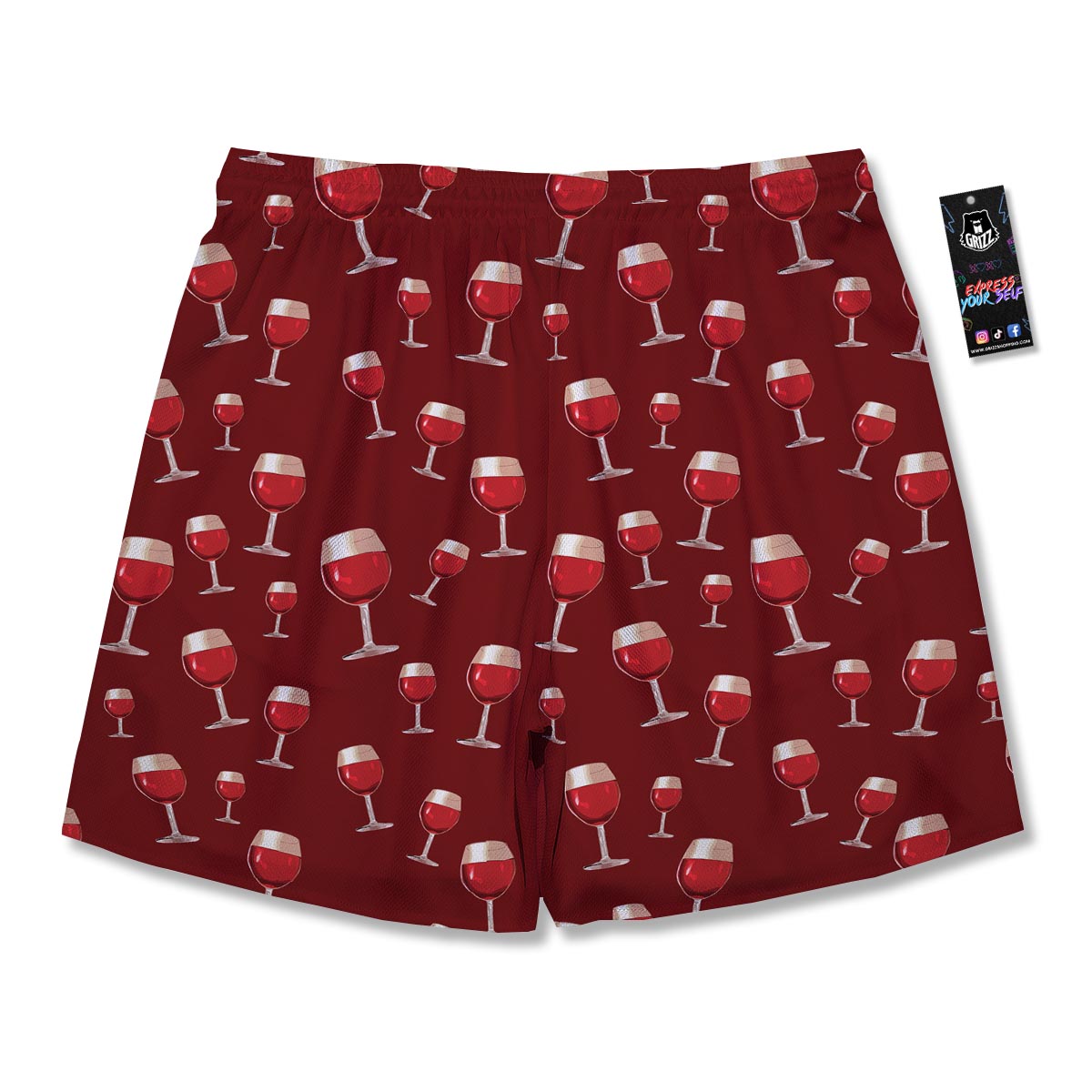 Wine Red Print Pattern Men's Running Shorts-grizzshop