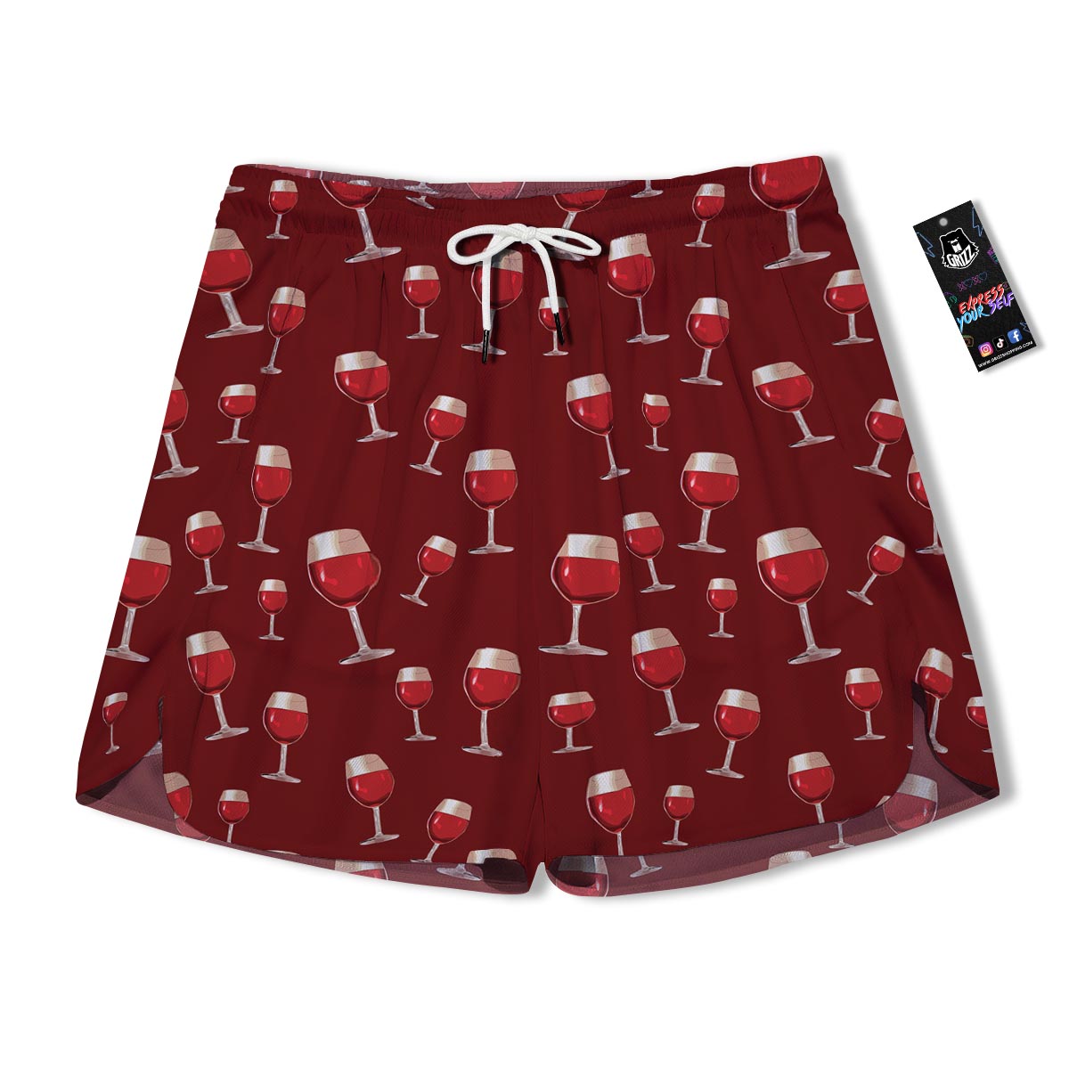 Wine Red Print Pattern Men's Running Shorts-grizzshop