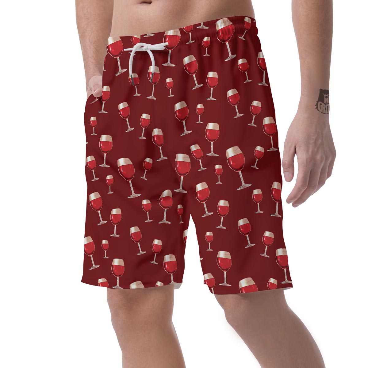 Wine Red Print Pattern Men's Shorts-grizzshop