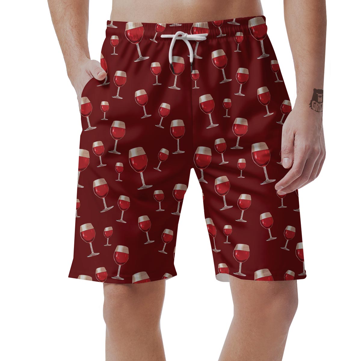 Wine Red Print Pattern Men's Shorts-grizzshop