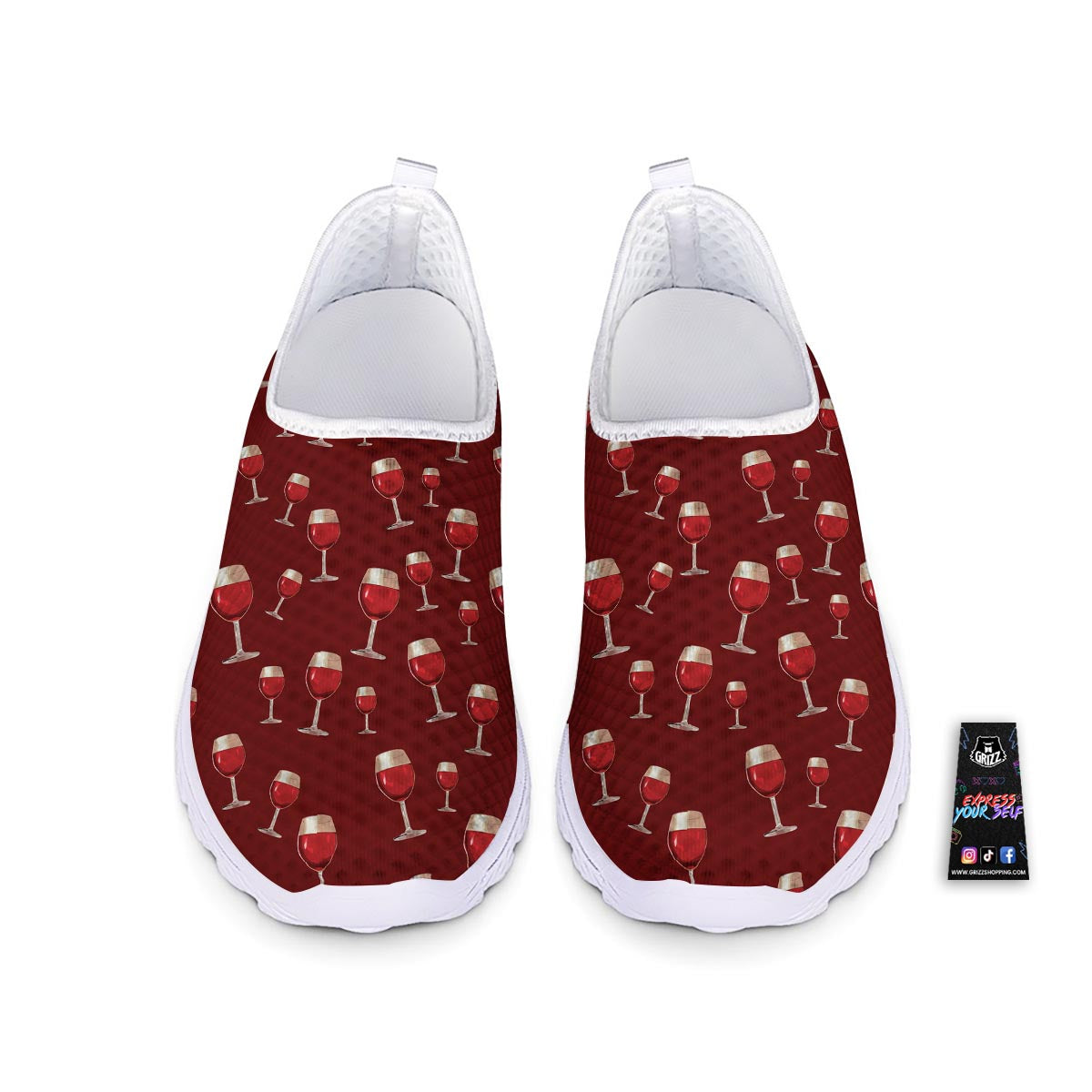 Wine Red Print Pattern Nurse Shoes-grizzshop