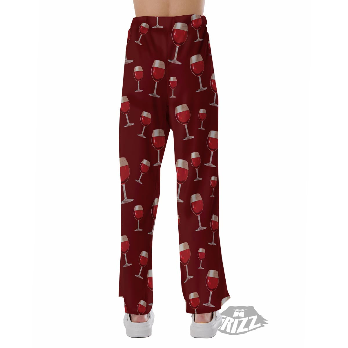 Wine Red Print Pattern Pajama Pants-grizzshop