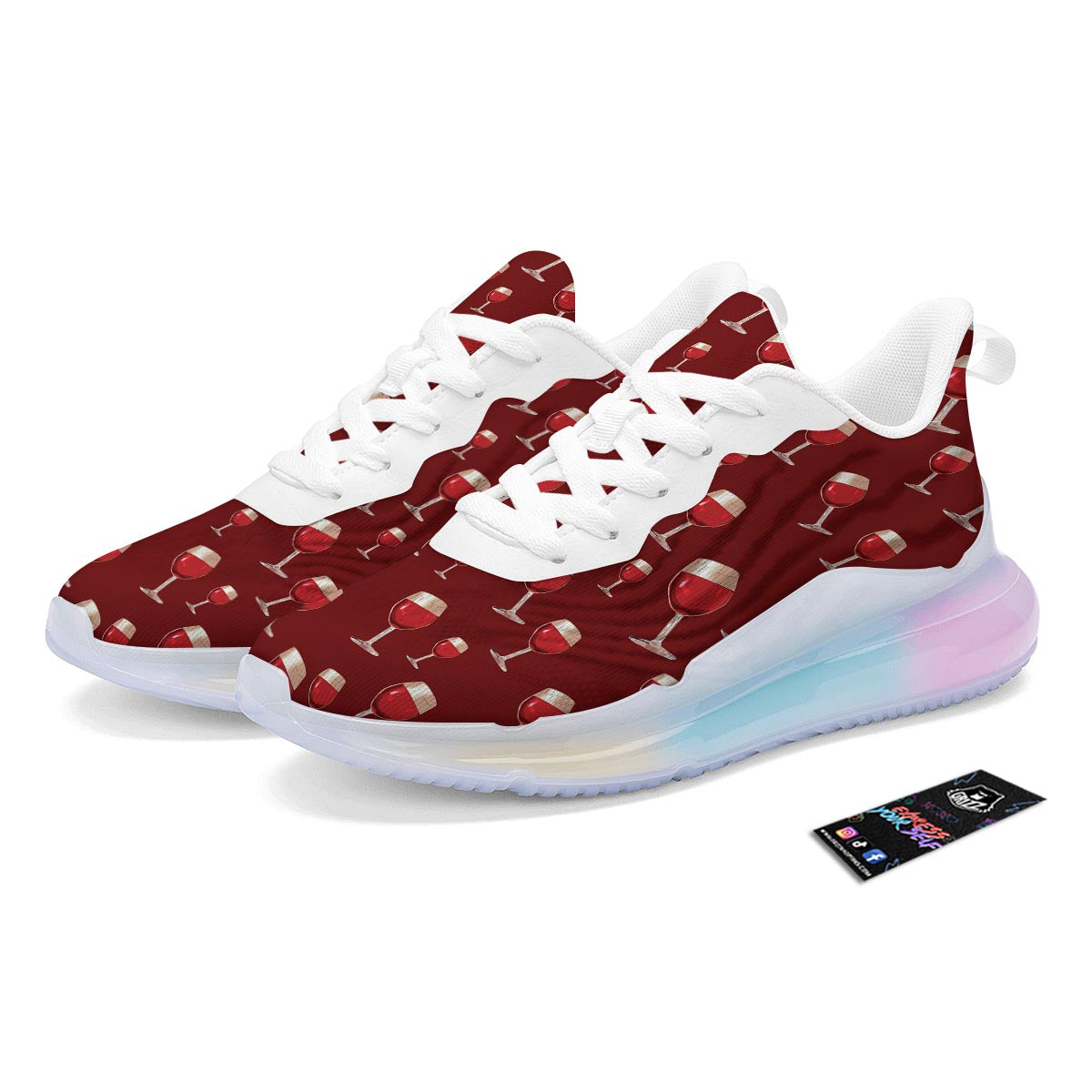 Wine Red Print Pattern Running Sneakers-grizzshop