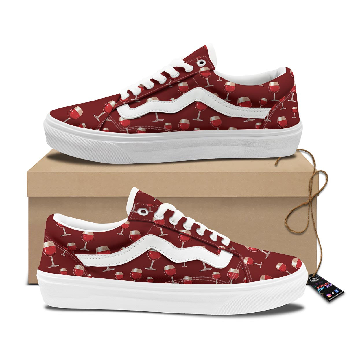 Wine Red Print Pattern Skate Shoes-grizzshop