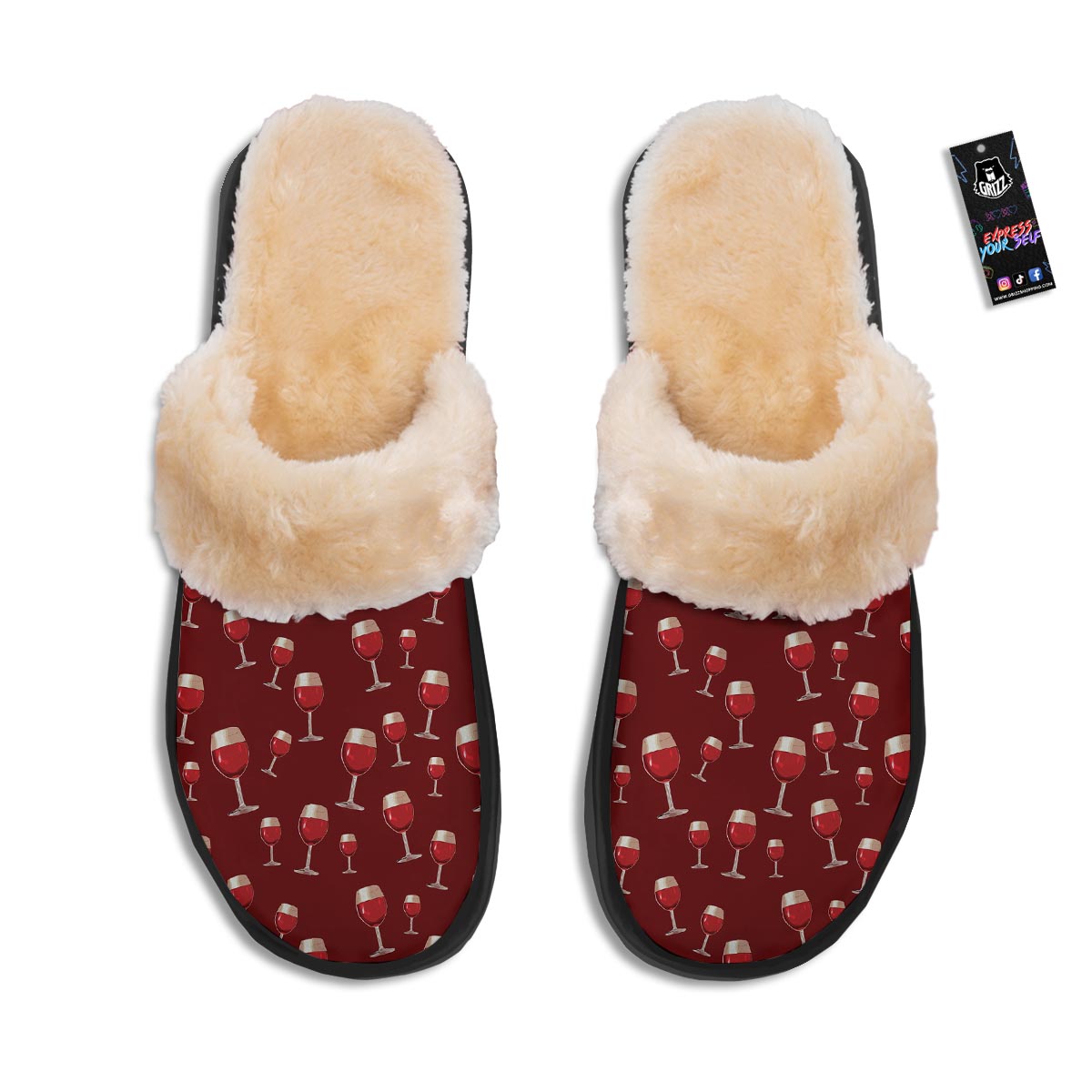 Wine Red Print Pattern Slippers-grizzshop