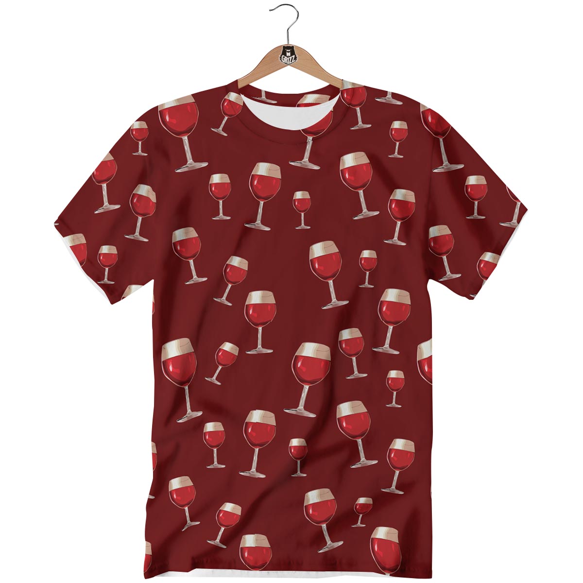 Wine Red Print Pattern T-Shirt-grizzshop