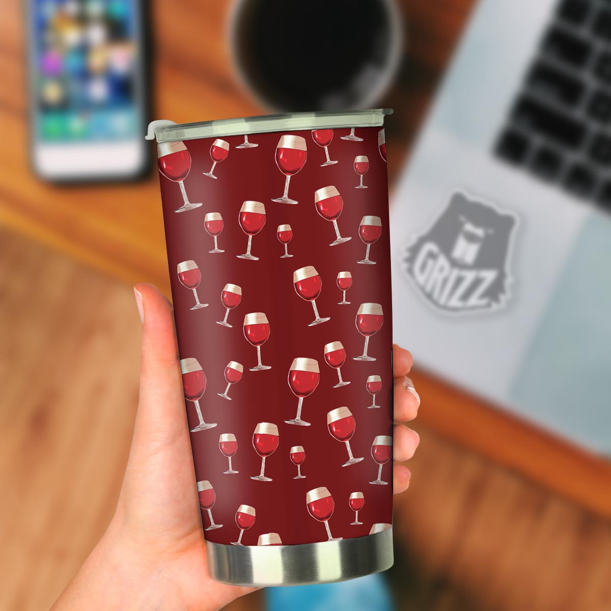 Wine Red Print Pattern Tumbler-grizzshop