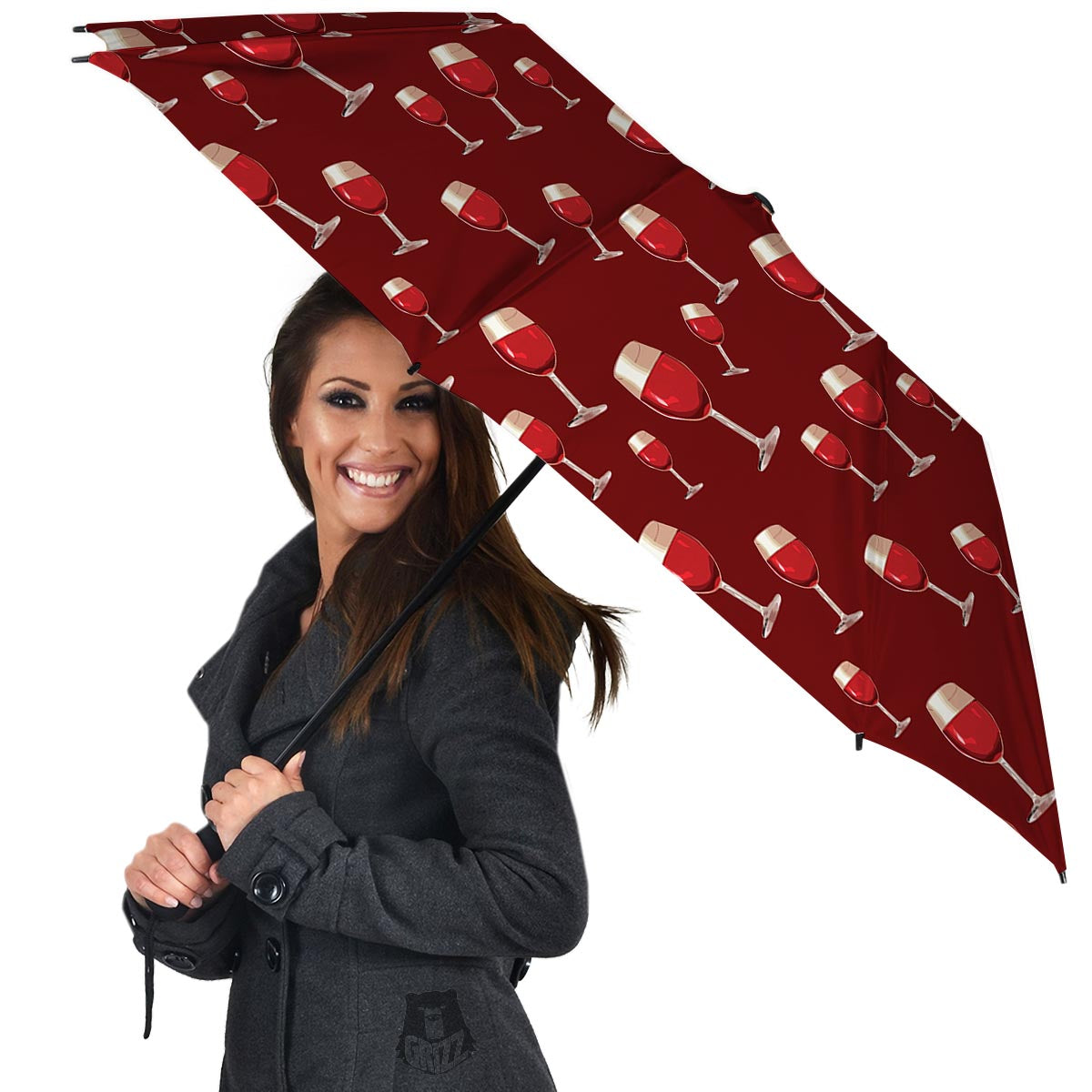 Wine Red Print Pattern Umbrella-grizzshop