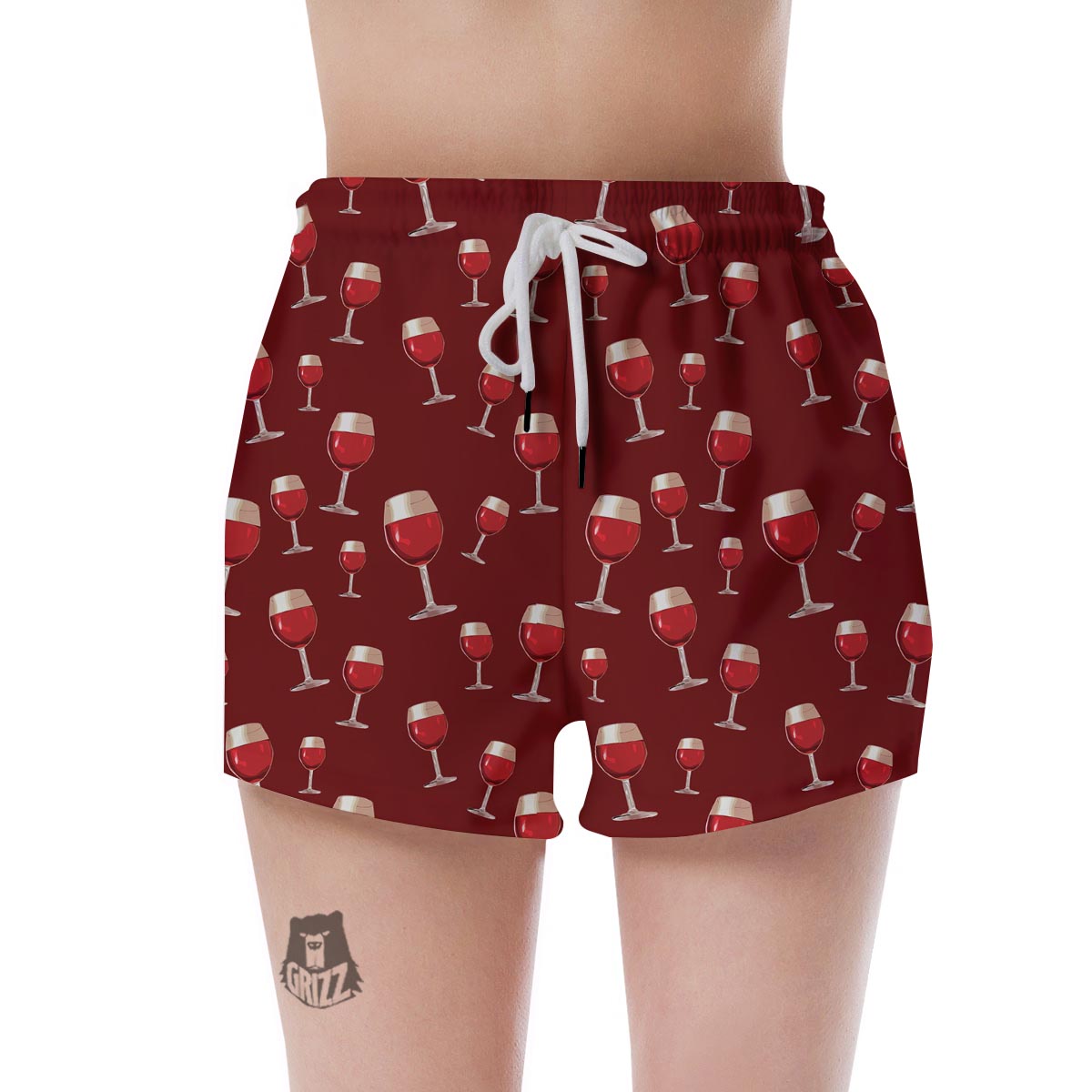 Wine Red Print Pattern Women's Shorts-grizzshop